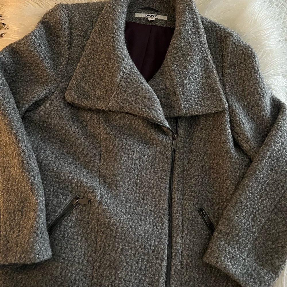 DKNY size M wool boucle grey coat